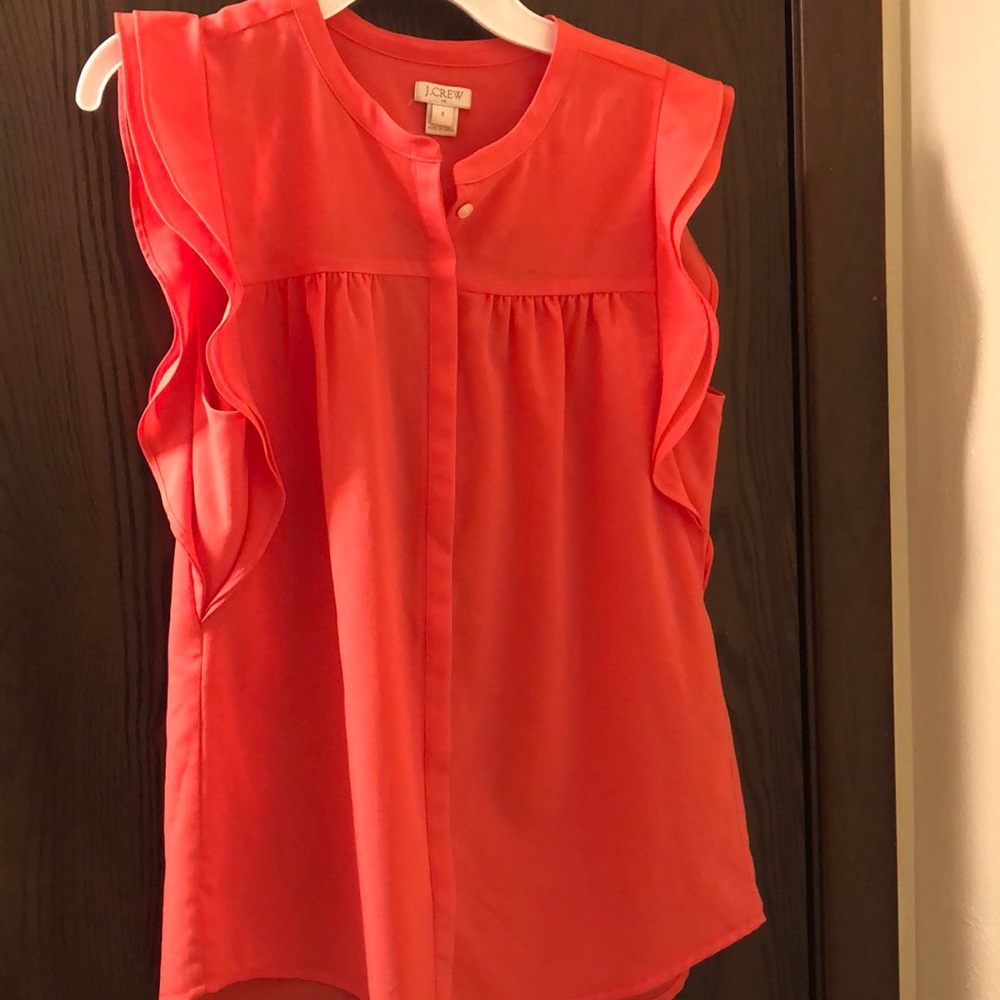 J. Crew Coral Ruffle Top